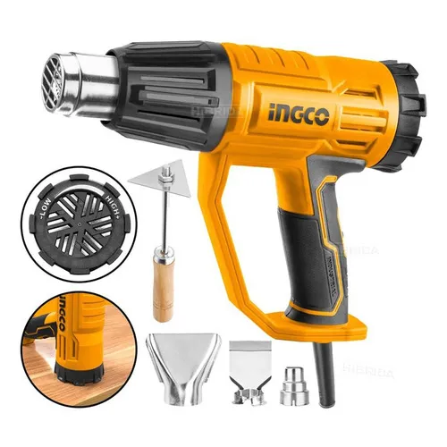 Pistola De Calor 3 Etapas 2000w Aire Caliente Ingco Color Amarillo
