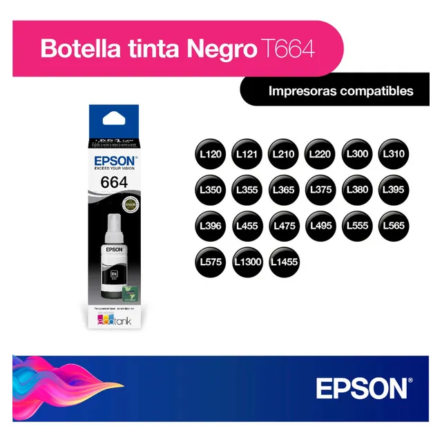 Botella De Tinta Epson Ecofit Color Negro T664