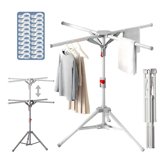 Tendedero Plegable Retráctil Para Colgar Ropa Base De 3 Patas Viene Con 20 Ganchos
