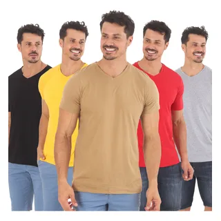 Kit 5 Camisetas Gola V Masculina Camisa BĂĄsica 100 % AlgodĂŁo Kit 5 Camisetas Gola V Masculina Camisa BĂĄsica 100 % AlgodĂŁo