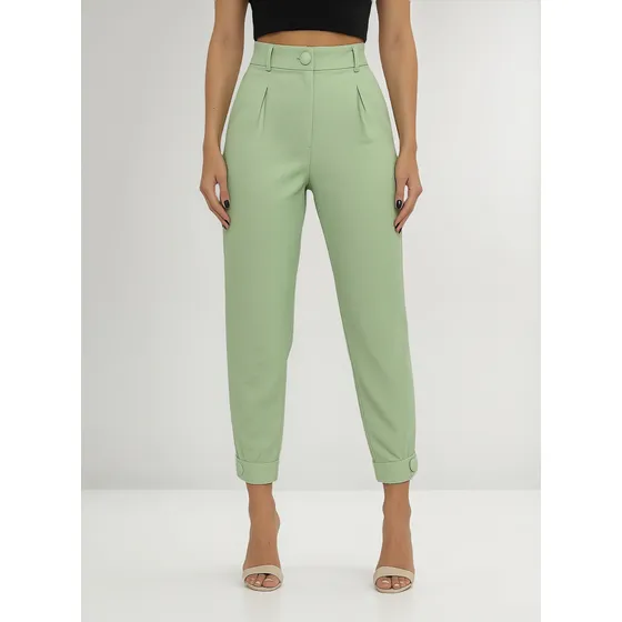 Calça Feminina Alfaiataria Linho Social Com Botões Moda