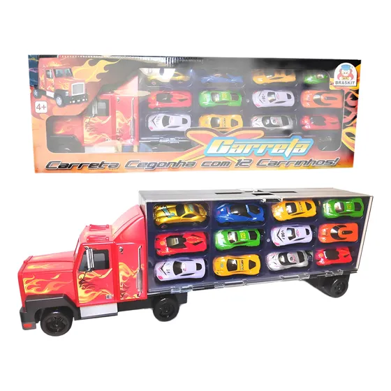 Carreta Cegonha Com 12 Carrinhos De Metal Caminhão Braskit