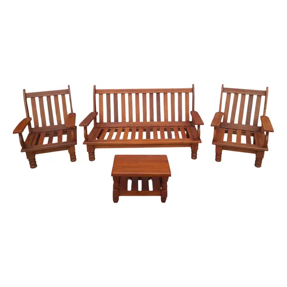 Juego De Living 3 Cuerpos  Algarrobo + Mesa Ratona Ailin-ale