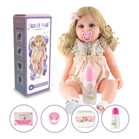 Muñeca Bebe Reborn Candy Sweet Pea Realista Silicona 55 Cm + Accesorios Original