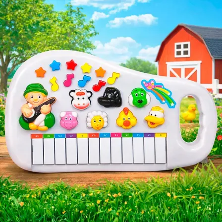 Teclado Piano Musical Infantil Baby Fazendinha Iaiao C/ Luz Branco