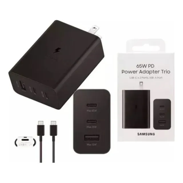 Cargador Samsung 65w Carga Super Rápido 3 En 1 Con Cable