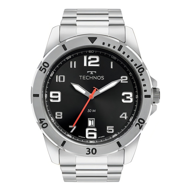 Relógio Masculino Technos Prata Performance Militar Fundo Preto Relógio Masculino Technos Prata Performance Militar Fundo Preto