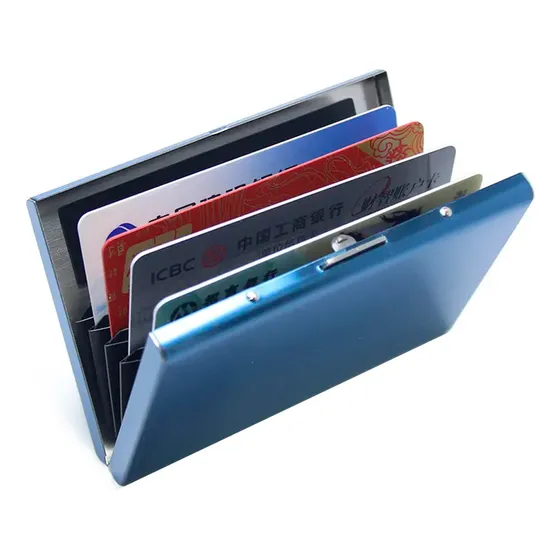 Billetero Tarjetero Rígido Anti-robo Gadnic Acero Inoxidabl Color Azul