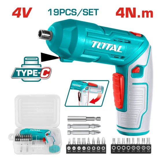 Atornillador Inalámbrico 4v 19pzas Total Tools