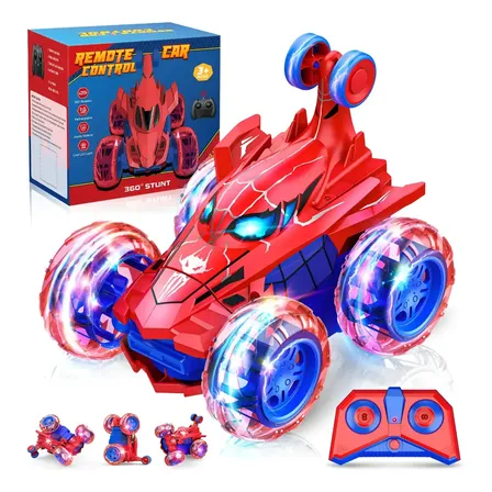 Carrinho Recarregável Controle Remoto Acrobata Gira 360 Graus Aranha Spider Azul Vermelho Com Luzes Color Efeitos Especiai Colorido Brinquedo Encantado Infantil Menina Kizumba Spider Vermelho