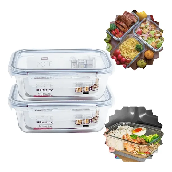 Kit 2 Potes Vidro Hermético Marmita Freezer Grande 1040ml