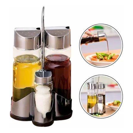 Porta Condimentos De Mesa Galheteiro Vidro Suporte Cromado