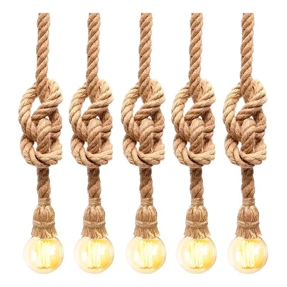 Kit 5 Luminária Corda Sisal Pendente Design Rustico Retrô