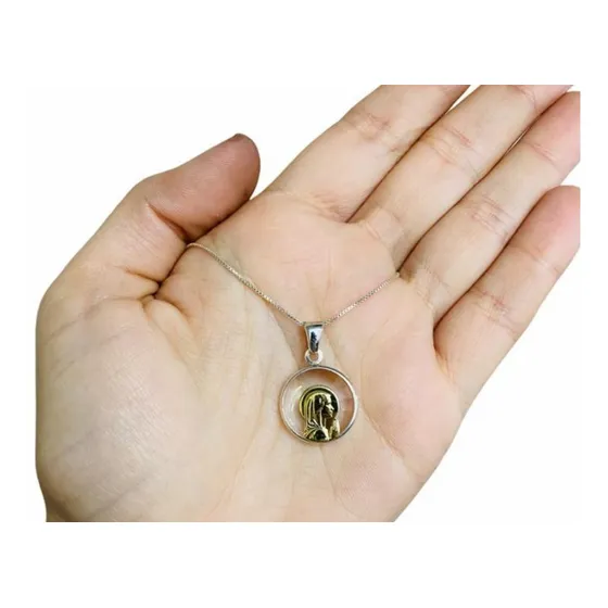 Cadena Dije Virgen Niña Plata Oro Con Cristal Roca Mujer