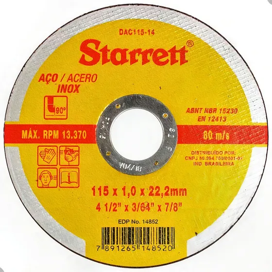 24 Peças Disco De Corte 4.1/2 X 1mm Starrett Abrasivo 115mm Aço Inox Metal Ferro Fino Cor Amarelo 4.1/2 Polegadas Esmerilhadeira Lixadeira 4 1/2 Pol