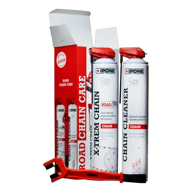 Kit Ipone Road Chain - Desengrasante + Lubricante + Cepillo
