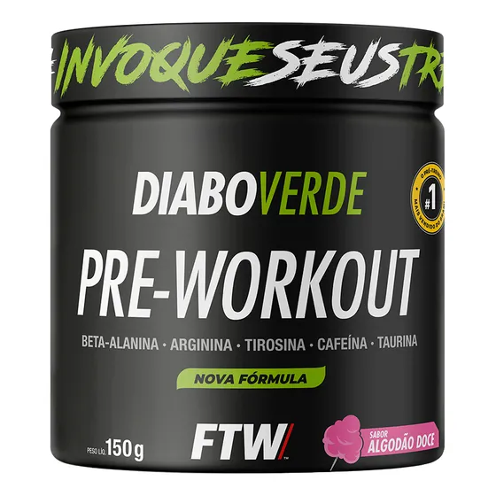 Suplemento Em Pó Pre Treino Pre Workout Pote 150g Sabor Algodão Doce FTW - DIABO VERDE