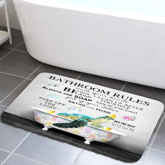 Divertida Alfombra Baño Regla Bonita Tortuga Marina Bañera X