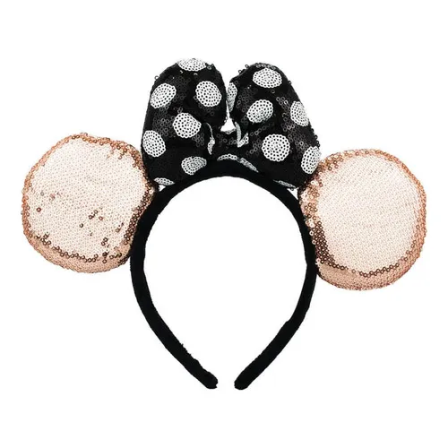 Tiara Laço Preto Branco Orelhas Rosê Lantejoulas Minnie