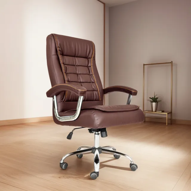 Silla De Oficina Giratoria Presidente Shiny Café Ofideas Color Marrón Material Del Tapizado Cuero