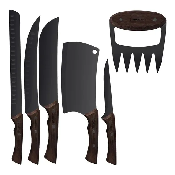Kit Facas Cutelo E Garra Churrasco Black 6 Peças Tramontina