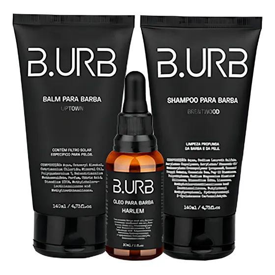 Kit Shampoo, Balm E Óleo Para Barba - Black - Barba Urbana
