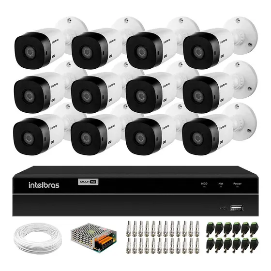 Kit 12 Câmeras Bullet Vhl 1120 Intelbras 720p Dvr 16 Canais