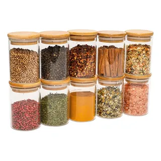 Jogo De 10 Potes Herméticos De Vidro Tampa De Bambu - 250 Ml Cor Marrom Jogo De 10 Potes Herméticos De Vidro Tampa De Bambu - 250 Ml Cor Marrom