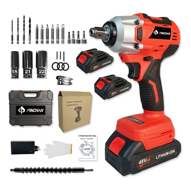 Inalambrica Llave Pistola Taladro Electrico Impacto 2batería Color Rojo