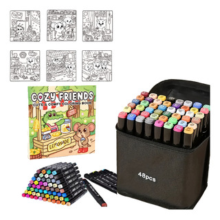 Kit 48 Canetas De Toque De Ponta Dupla E Livro Para Colorir Kit 48 Canetas De Toque De Ponta Dupla E Livro Para Colorir