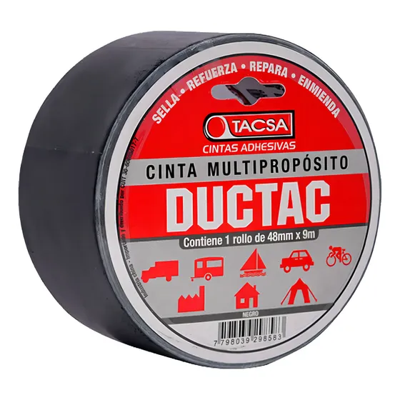 Cinta Multiproposito Tacsa Ductac Tape 48 Mm X 9 Mts Color Negro Liso