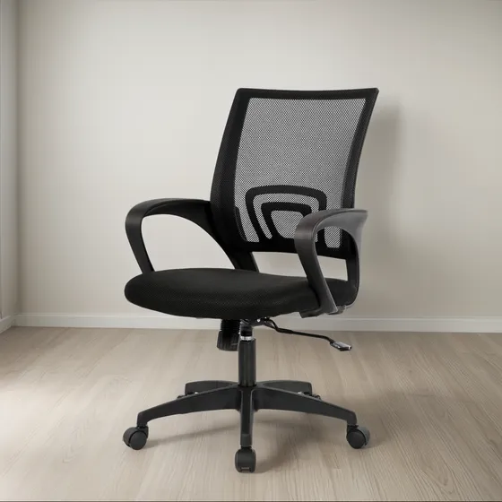 Silla De Escrito  Reclinable Con Respaldo Y Reposabrazos Negro Tela