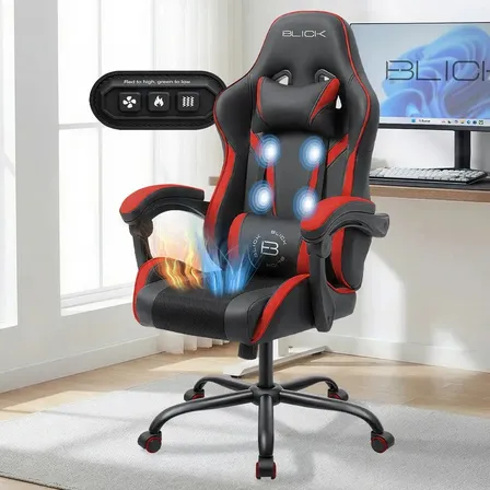 Silla Gamer Ergonómica Calefacción Frio Calor Masajes Cuero Sintético Blick Color Rojo