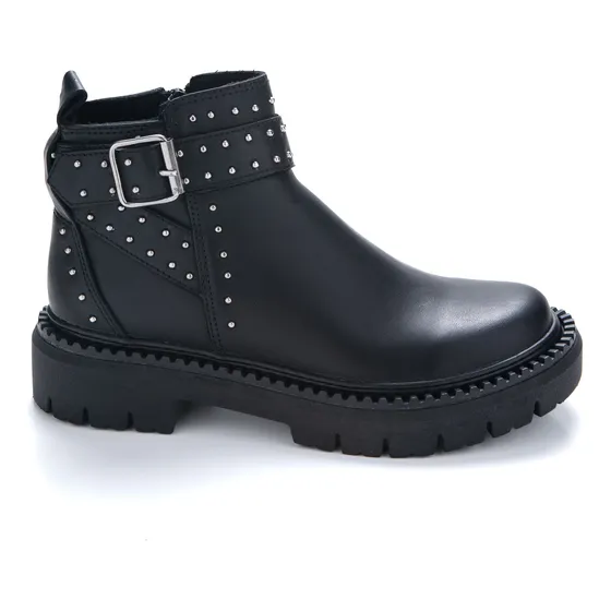 Bota Savage Daca-25 Negro Con Tachas Cuero Moda De Mujer
