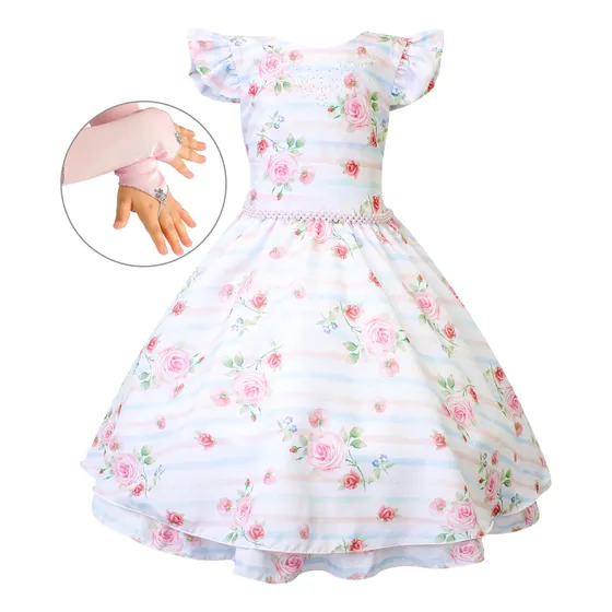 Vestido Festa Formatura Casamento Floral Infantil Com Luvas