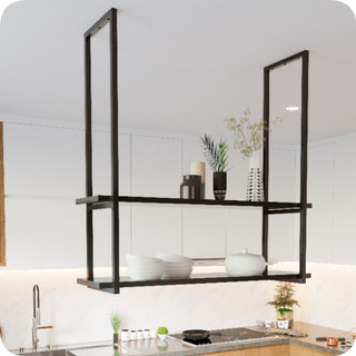 Nicho Preto Prateleira Suspensa Teto Cozinha Preta 80cm Nicho Preto Prateleira Suspensa Teto Cozinha Preta 80cm