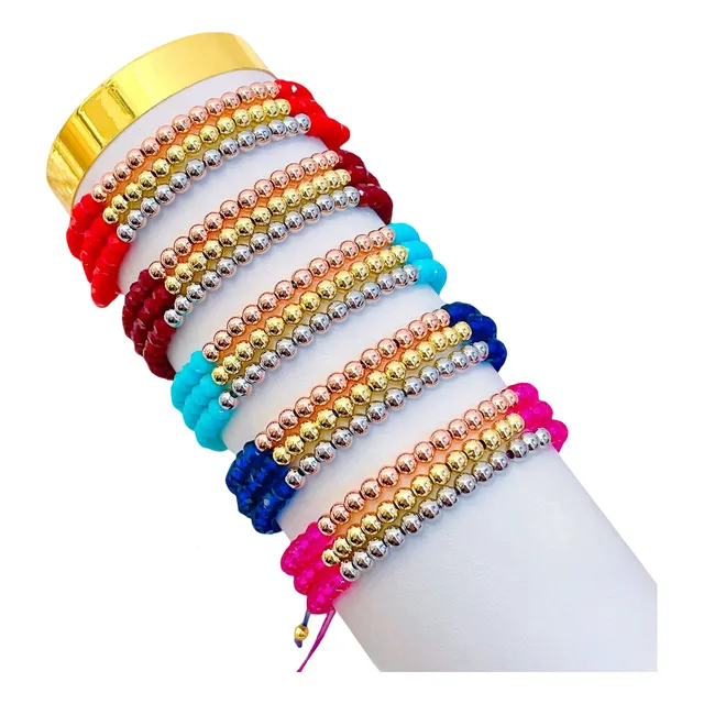 Pack De 3 Pulsera Triples Balín Oro Chino Ajustable Trendy