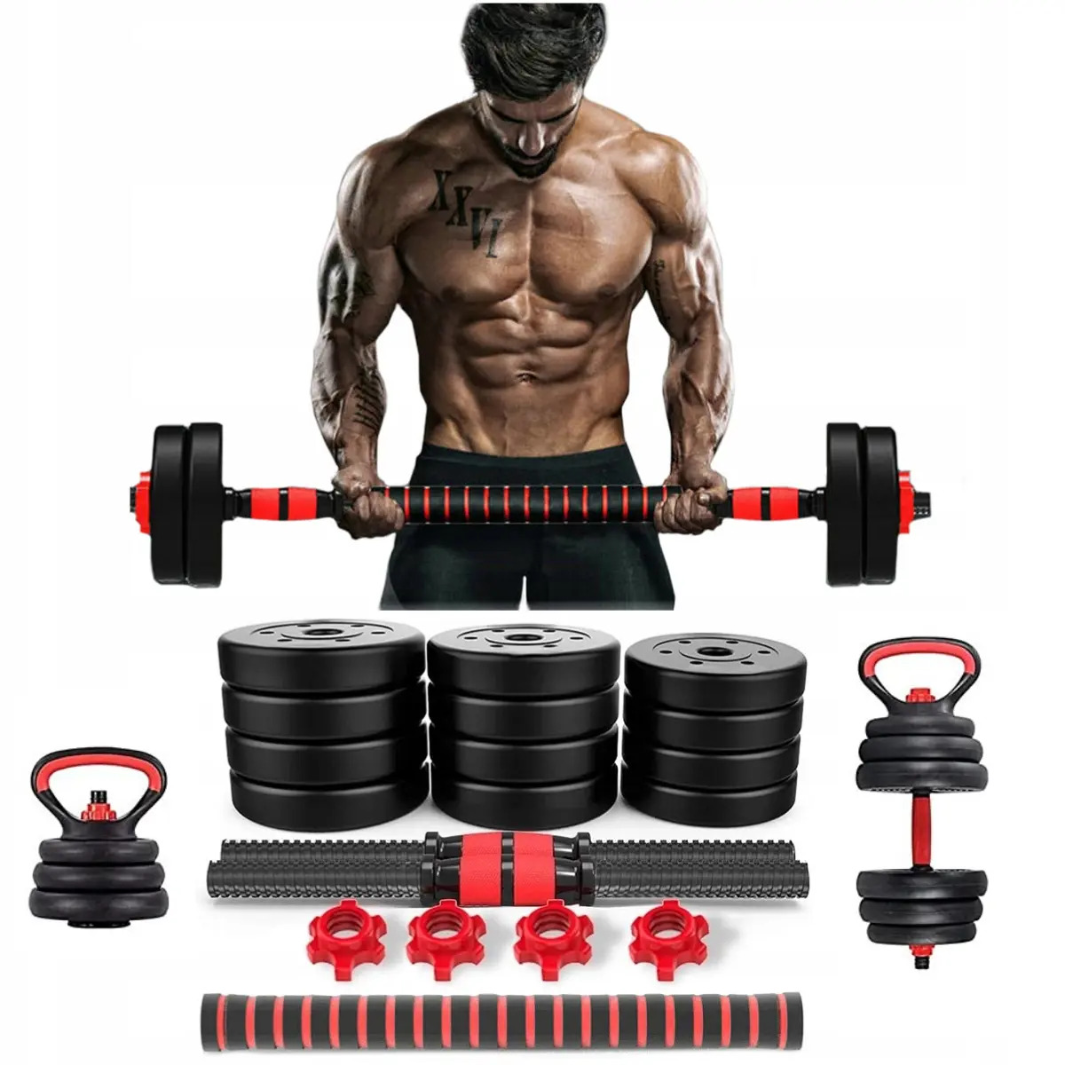 Kit Halteres Barra E Anilhas Musculação Kettlebell Ajustáveis Peso Academia 15kg Kit Halteres Barra E Anilhas Musculação Kettlebell Ajustáveis Peso Academia 15kg