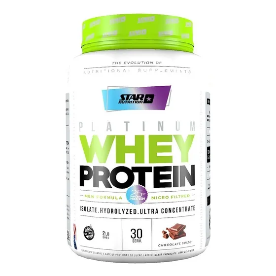 Pote de Proteina Platinum Whey Star Nutrition 2 Lb Sabor Chocolate En Polvo