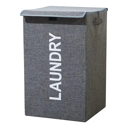 Caja Organizadora Canasto Ropa Sucia Plegable Con Tapa 57l Gris