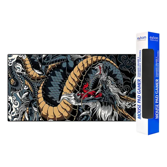 Mousepad Gamer 900x400 Antiderrapante Mouse Pad Exbom Mp9040 Cor Preto Desenho Impresso Dragão
