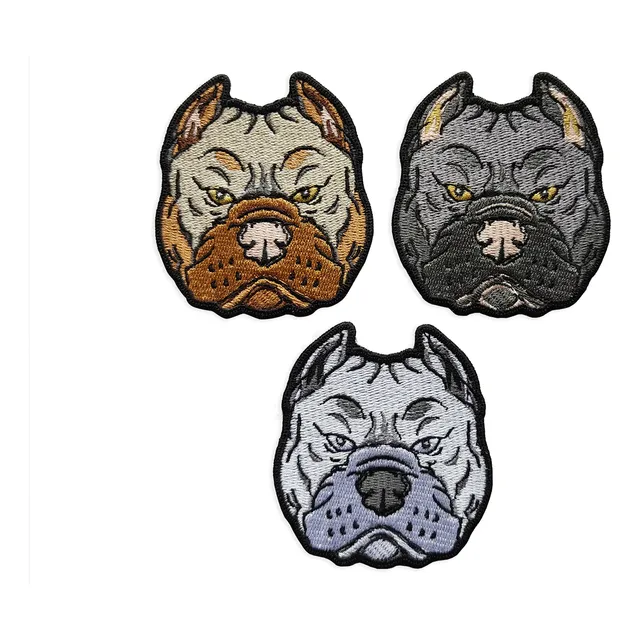 Parche Bordado Cara American Bully Pitbull Blanc Cafe Gris