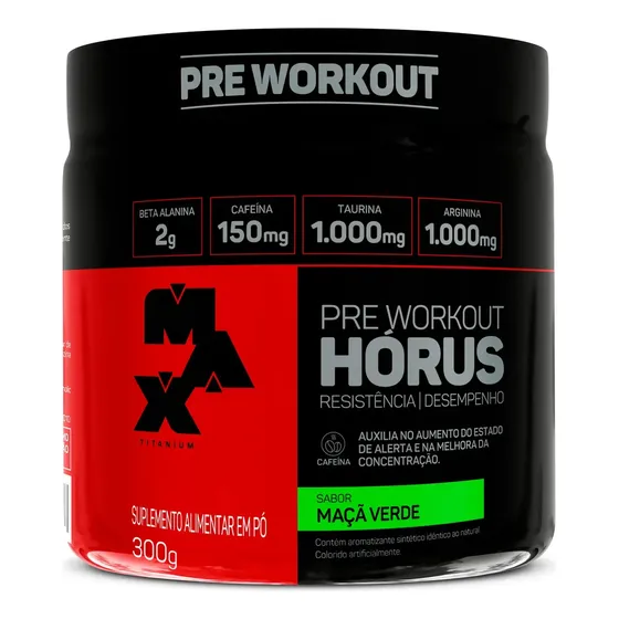 Pre Treino 300g Max Titanium Horus Suplemento em Pó Sabor Maçã verde