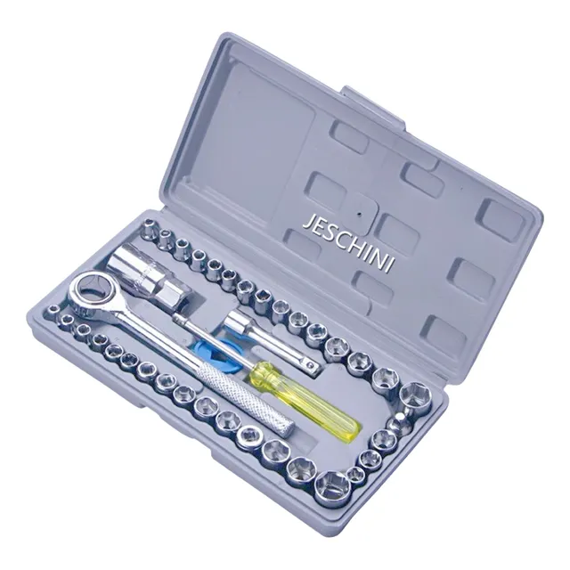 Kit Juego De Herramienta 40 Piezas Manuales Matraca Para Mecanico Moto Jeschini gris