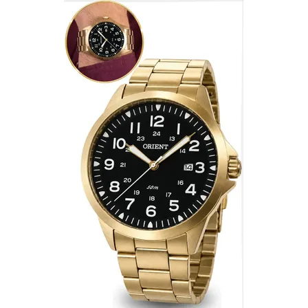 Relógio Orient Dourado Masculino Analógico Aço Inoxidável Clássico
