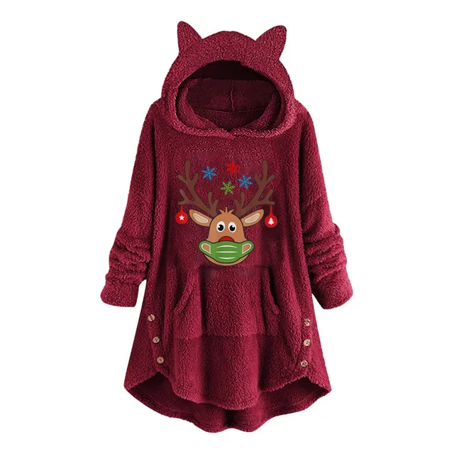 Sudadera Capucha Navideña Para Mujer Tops Manga Larga Oreja