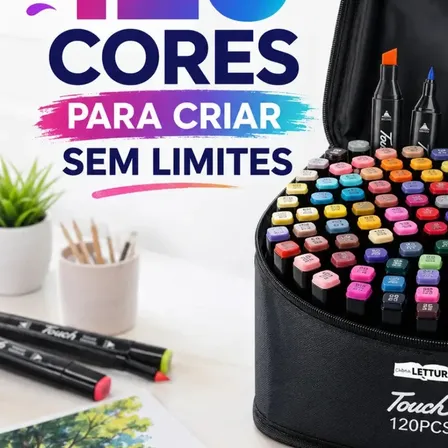 Kit 120 Canetas Coloridas Touch Ponta Dupla Marcador Canetinhas Artístico Para Desenho Lettering Escolar Com Estojo Maleta Cores Variadas Aquarela Pintura Adulto Infantil Presente Arte Midiafone