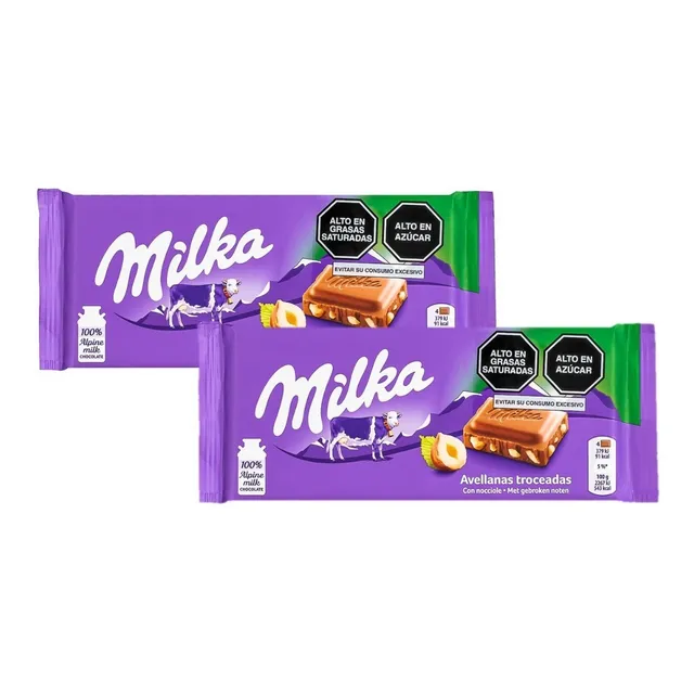 Chocolate Chocolates Milka Avellanas 2 Barras 100 Gramos C/u
