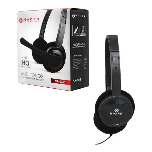 Naceb Tecnología Audífonos Con Micrófono Para Pc NA-0316 Audífonos Manos Libres Sonido Hq Alambricos Color Negro