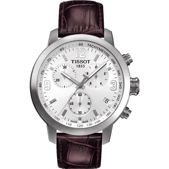 Relógio Tissot Prc 200 T055.417.16.017.01 Prata Couro Correia Marrom Bisel Prateado Fundo Prateado